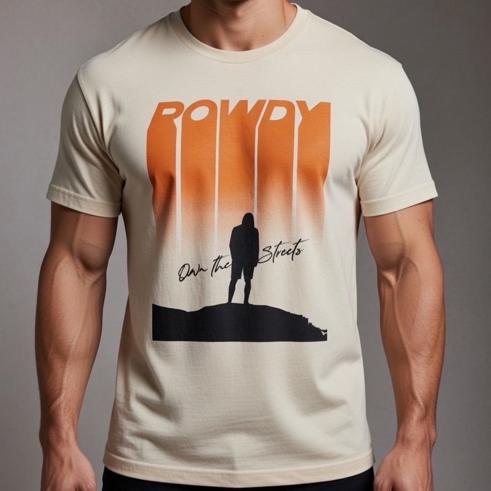 Rowdy Own the Streets‎ Graphic T Shirt Mens Size Medium Beige Cotton